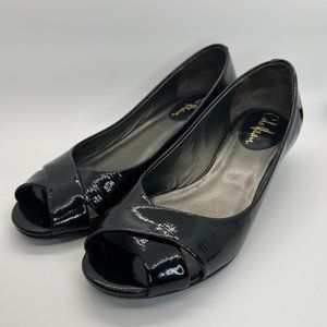 Cole Haan Wedge Flat Black Patent Leather Peep Toe
